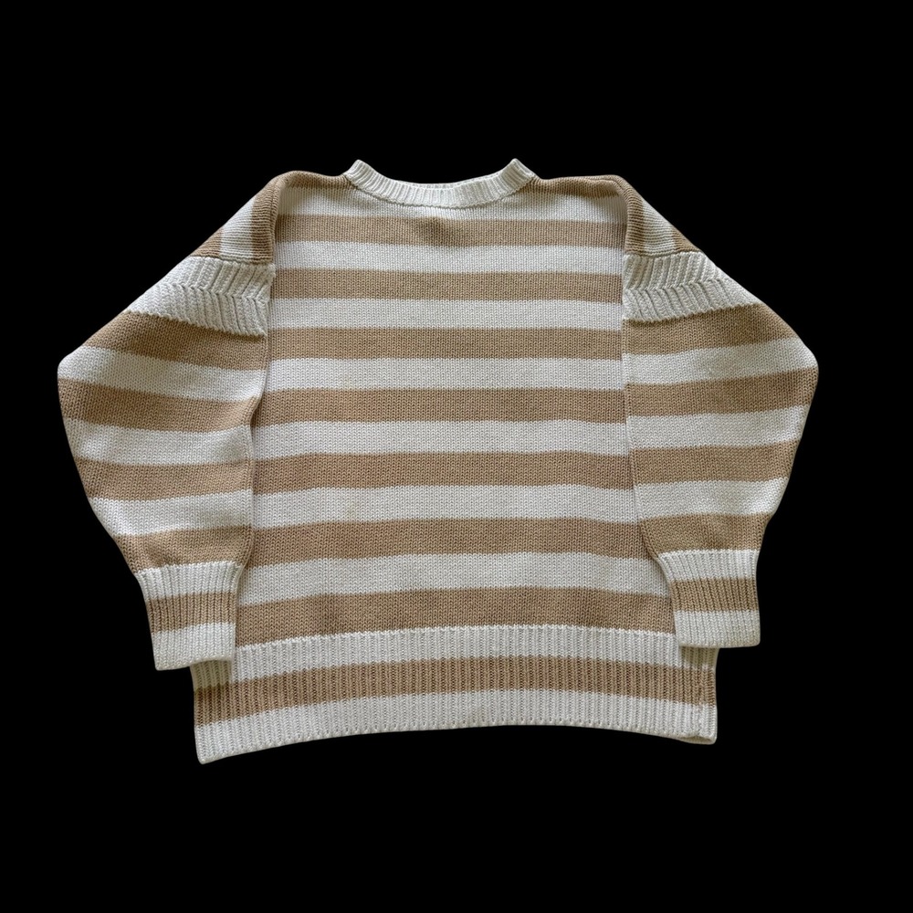 90's Gap Clothing Co Tan White Striped Ramie Cotton Knit Sweater Mens Medium